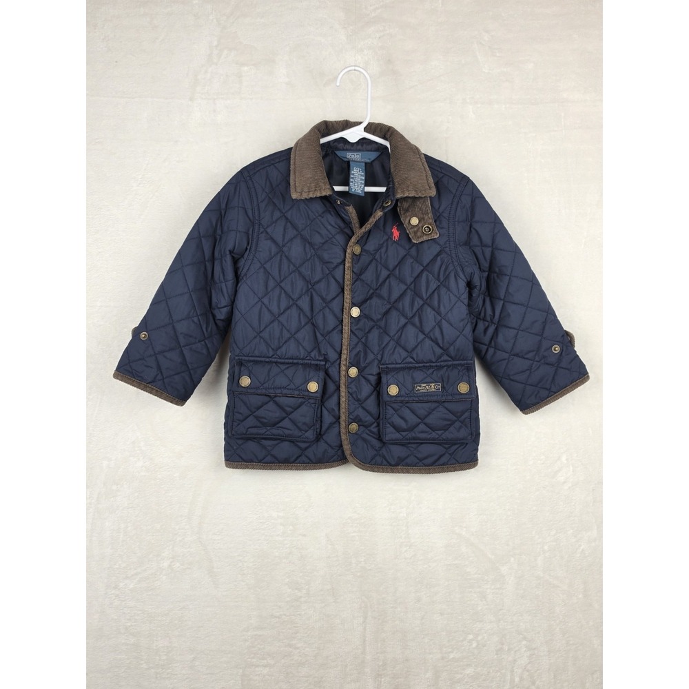 Polo Ralph Lauren Toddler Quilted Barn Jacket Size 2/2T Navy Corduroy Collar